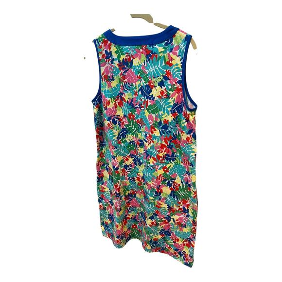 Lands’ End Women’s V-Neck Blue Multi Floral Cotton Dress w/ Pockets Size Medium - Picture 3 of 6
